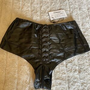 Black Real Leather High-Waisted Underwear